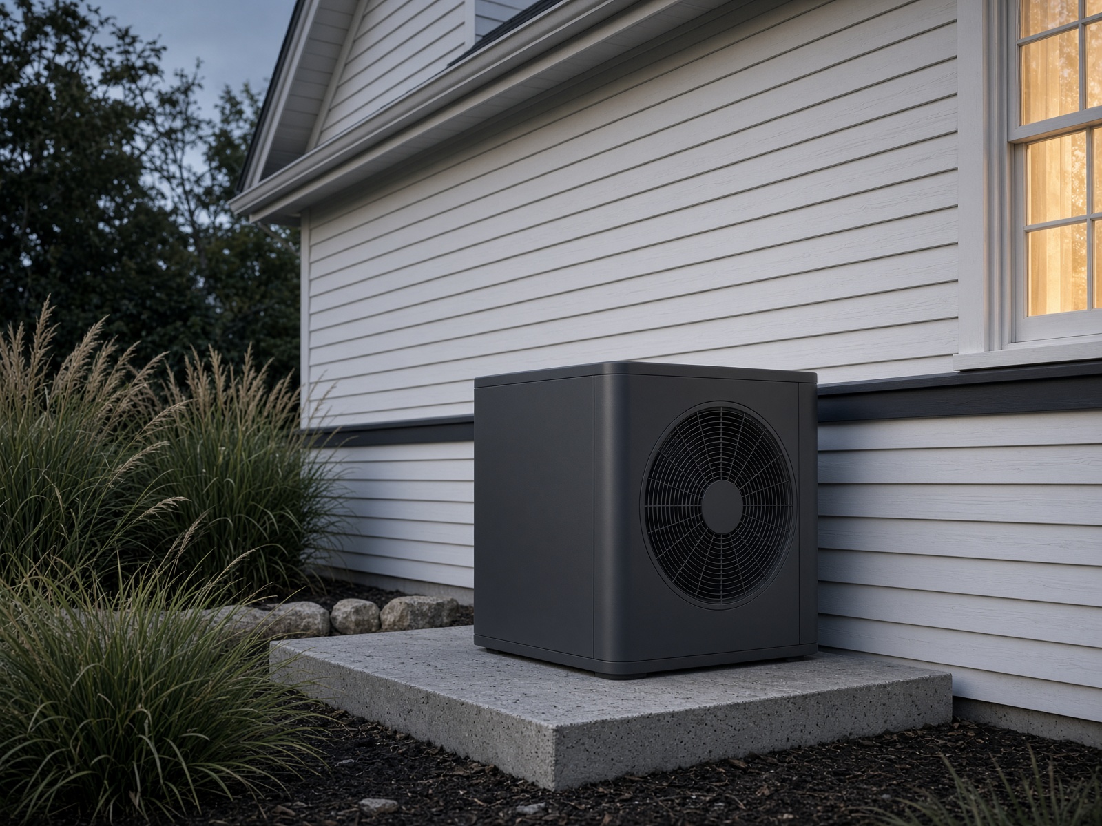 Heat pump beside a clapboard home